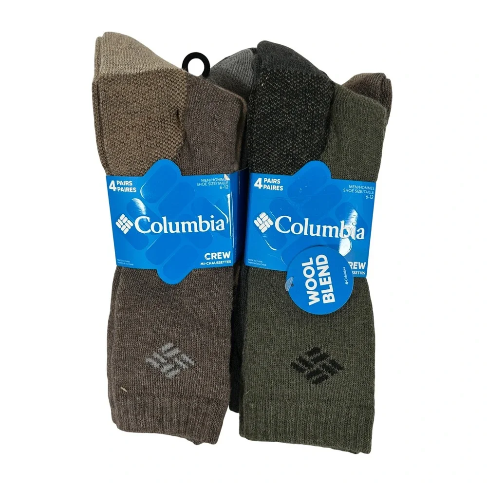 Columbia Mens Wool Blend Crew Sock 4 Pairs Earth Tone Shoe Size 6-12 RCS847MMEAS